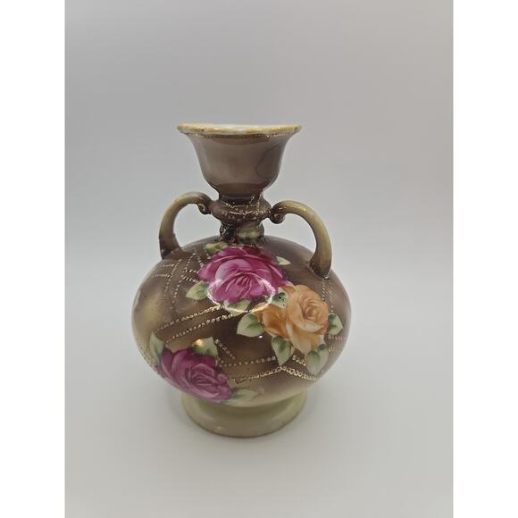 Nippon Raised Gold-Beaded Hand-painted Vase - Picture 1 of 6